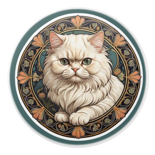 Art Nouveau Persian Cat Keramikknauf (Vorderseite)