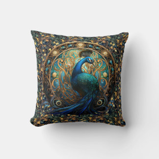 Art Nouveau Pfau auf Efeu-Wurfkissen 2 Kissen