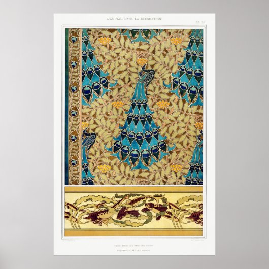 Art Nouveau Pfau textilen Deko verneuil blau (Vorne)