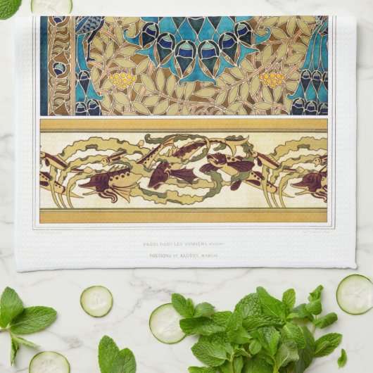 Art Nouveau Pfau textilen Deko verneuil blau Geschirrtuch (Gefaltet)