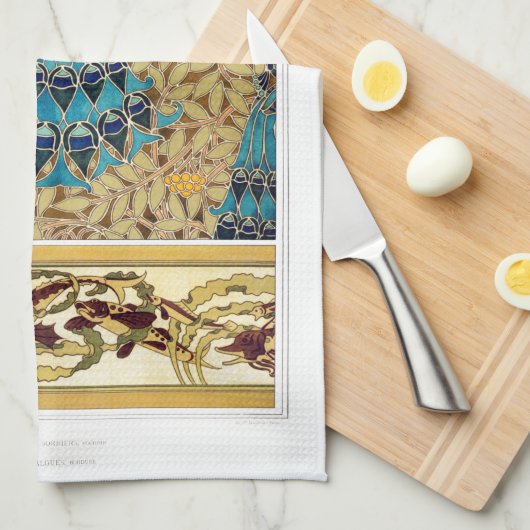 Art Nouveau Pfau textilen Deko verneuil blau Geschirrtuch (Viertel Falte)