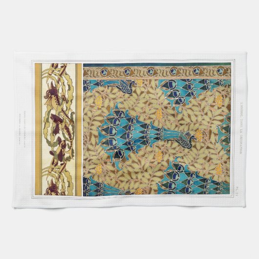 Art Nouveau Pfau textilen Deko verneuil blau Geschirrtuch (Horizontal)