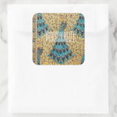 Art Nouveau Pfau textilen Deko verneuil blau Quadratischer Aufkleber (Tasche)