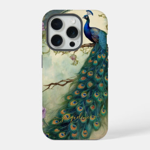 Art Nouveau Pfau Vintage Elegante Federn Name iPhone 15 Pro Hülle