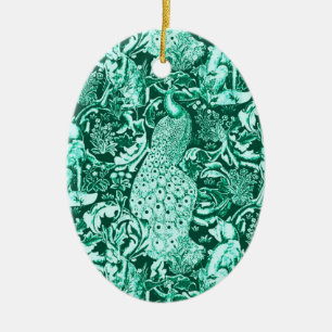 Art Nouveau Pfauen Druck, Türkis und Aqua Keramik Ornament