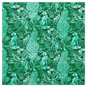 Art Nouveau Pfauen Druck, Türkis und Aqua Stoff