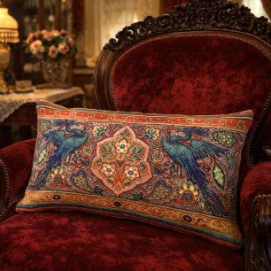 Art Nouveau Pfauen im Blumenrankenfries im Vintage Lendenkissen