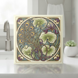 Art Nouveau Pfauenfeder Pat#7 ID1193 Fliese