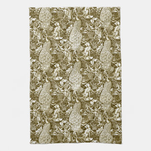 Art Nouveau Pfauenmuster, Braun und Creme Küchentuch