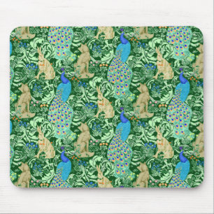 Art Nouveau Pfauenmuster, Kobaltblau und Grün Mousepad