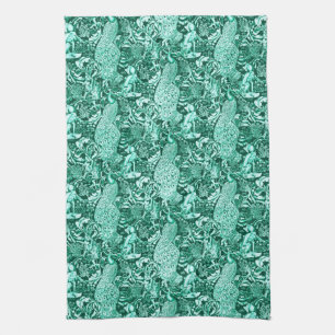 Art Nouveau Pfauenmuster, Türkis und Aqua Handtuch