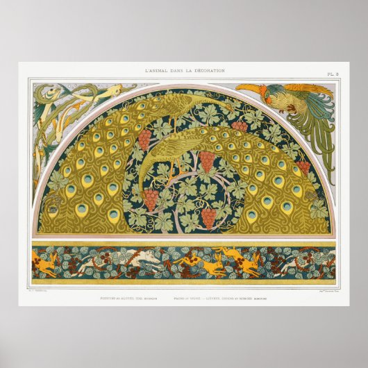 Art Nouveau Pfauenvieh grapevines verneuil Poster (Vorne)