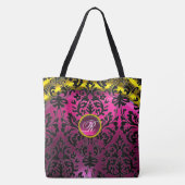 ART NOUVEAU PINK BLACK GOLD DAMASK MONOGRAMM TASCHE (Rückseite)