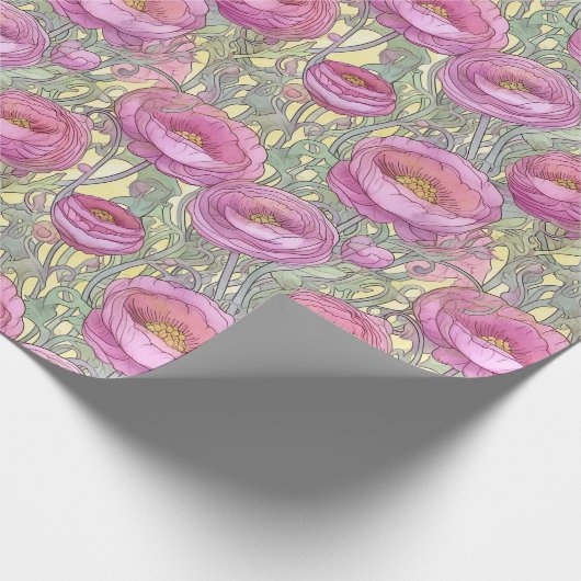 Art Nouveau Pink ranunculus Geschenkpapier (Ecke)