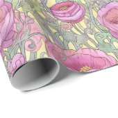 Art Nouveau Pink ranunculus Geschenkpapier (Rolleneckpunkt)