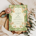 Art Nouveau Pink Sweet Pea Wedding Einladung<br><div class="desc">Ein zartes Jugendstil-Hochzeitsdesign mit fließenden,  rosafarbenen Erbsen,  gerahmt von den aufwändigen grünen Weinreben. Die Pastelltöne und die anmutigen Kurven schaffen einen Vintagen und gleichzeitig kuscheligen Look,  der sich perfekt für einen romantischen Garten oder eine Frühjahrsfeier eignet.</div>