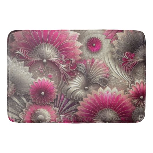 Art Nouveau Pink und Silver Fans Badematte (Vorderseite)