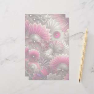 Art Nouveau Pink und Silver Fans Briefpapier