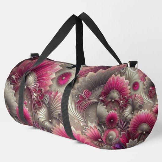 Art Nouveau Pink und Silver Fans Duffle Bag (Linke Ecke)