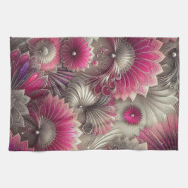 Art Nouveau Pink und Silver Fans Geschirrtuch