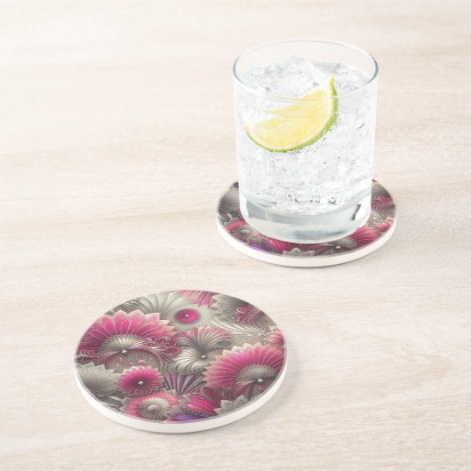 Art Nouveau Pink und Silver Fans Getränkeuntersetzer (Seite)