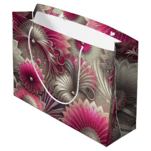 Art Nouveau Pink und Silver Fans Große Geschenktüte