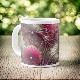 Art Nouveau Pink und Silver Fans Jumbo-Tasse