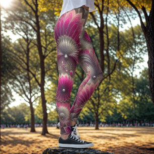 Art Nouveau Pink und Silver Fans Leggings
