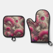 Art Nouveau Pink und Silver Fans Ofenhandschuh & Topflappen-Set (Vorderseite)