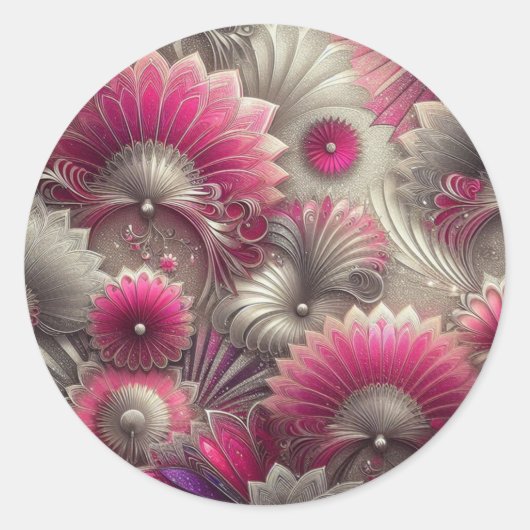 Art Nouveau Pink und Silver Fans Runder Aufkleber (Vorderseite)