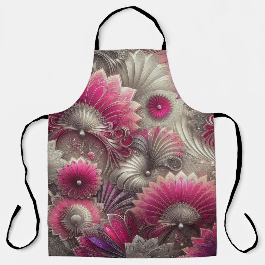 Art Nouveau Pink und Silver Fans Schürze (Vorderseite)