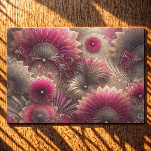 Art Nouveau Pink und Silver Fans Seidenpapier