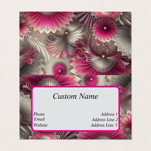 Art Nouveau Pink und Silver Fans Visitenkarten (Außenseite Aufgefaltet)