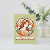 Art Nouveau Poinsettia Frau Postkarte (Stehend Vorderseite)