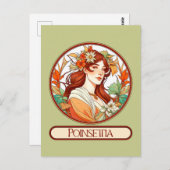 Art Nouveau Poinsettia Frau Postkarte (Vorne/Hinten)