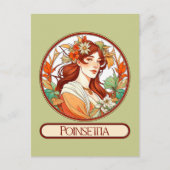Art Nouveau Poinsettia Frau Postkarte (Vorderseite)