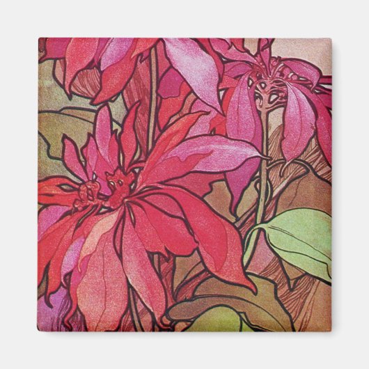 Art Nouveau Poinsettia Weihnachtszeit Kühlschrankm Magnet (Vorne)