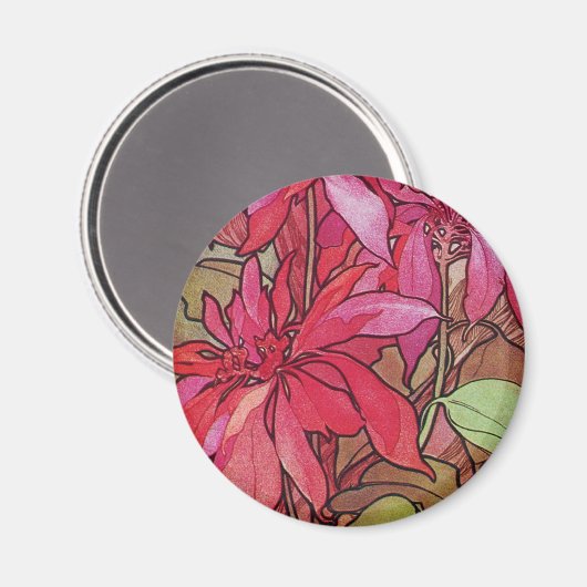 Art Nouveau Poinsettia Weihnachtszeit Kühlschrankm Magnet (Vorderseite/Rückseite)