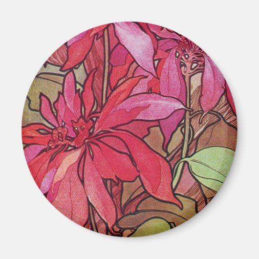 Art Nouveau Poinsettia Weihnachtszeit Kühlschrankm Magnet (Vorne)