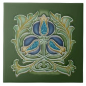 Art Nouveau Pomegranate Repro Tile Blues & Grüntön Fliese (Vorderseite)