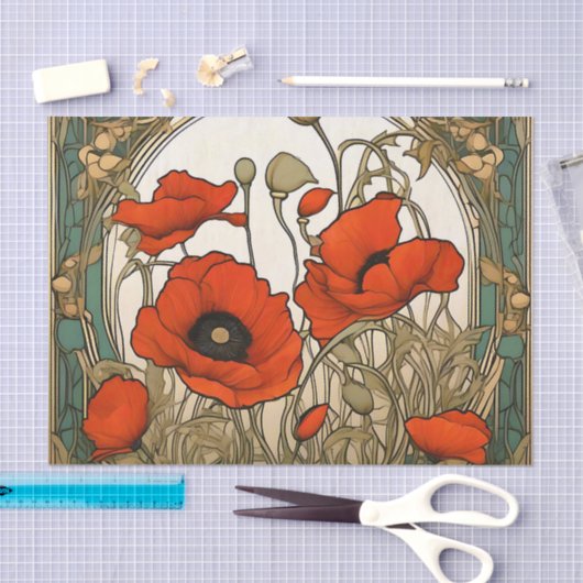 Art Nouveau Poppies Blume Seidenpapier (Handwerk)