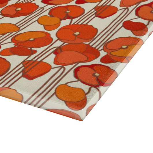 Art Nouveau Poppies Glas Cutting Board Schneidebrett (Ecke)