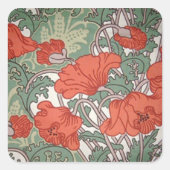 Art Nouveau Poppies Quadratischer Aufkleber (Vorderseite)