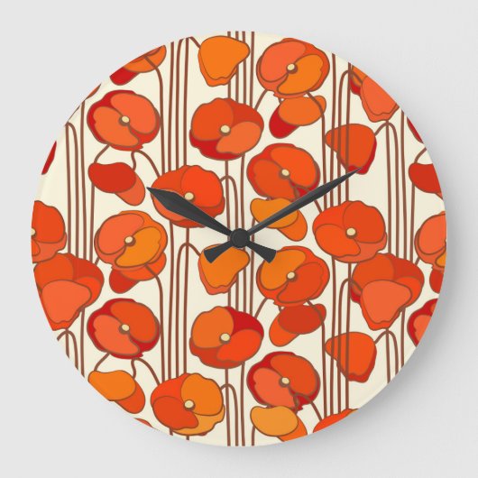 Art Nouveau Poppies Wall Clock Große Wanduhr (Vorderseite)