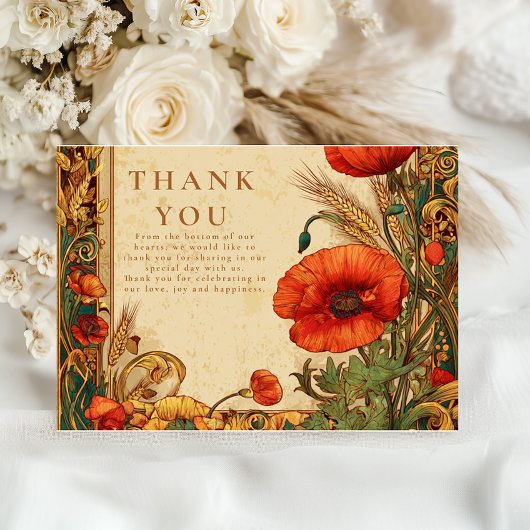 Art Nouveau Poppy Wedding Dankeskarte