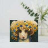 Art Nouveau portrait of poodle dog with flowers Postkarte (Stehend Vorderseite)