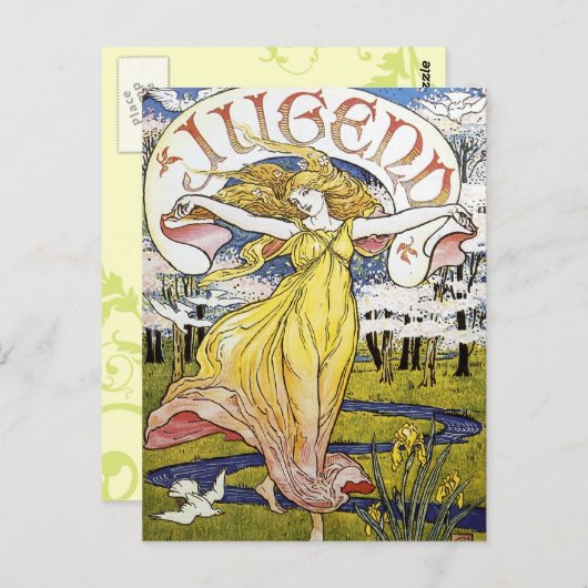 Art Nouveau Postcard - Frühjahr Postkarte (Vorne/Hinten)