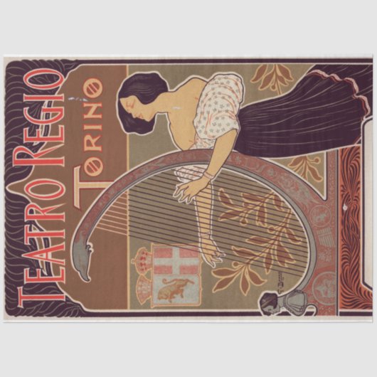 Art Nouveau Poster 22 Harp Lady Decoupage Seidenpapier (Vorderseite)
