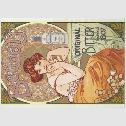 Art Nouveau Poster Lady 18 Decoupage Seidenpapier (Vorderseite)