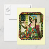Art Nouveau Quilter Poster – Vintage Nähende Frau Postkarte (Vorne/Hinten)